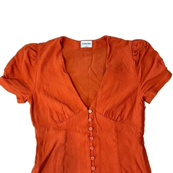 Aritzia Sunday Best Button Down Mini Dress Women Sz 4 Red Orange Short Sleeve - Picture 6 of 15